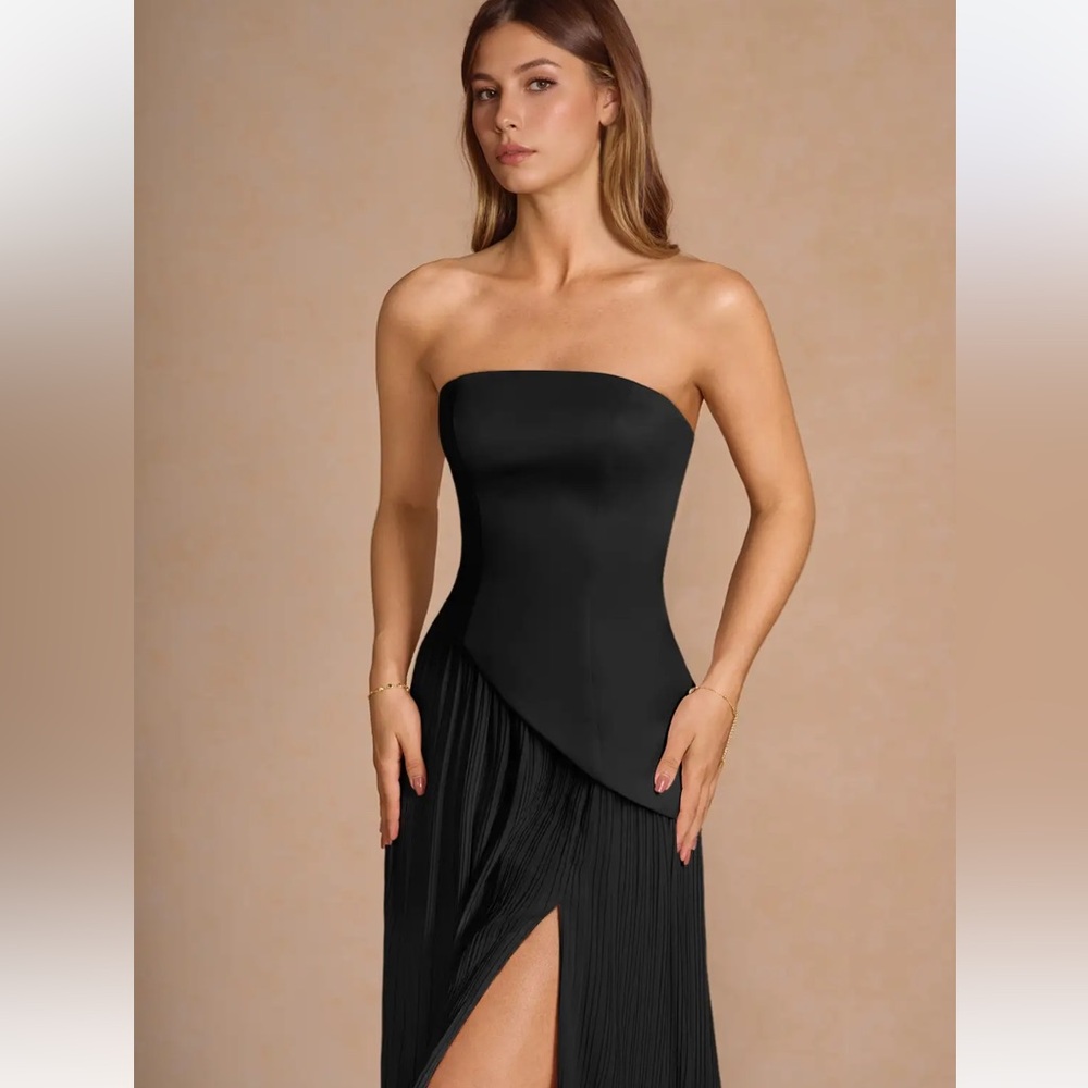 Azazie Black Strapless Maxi Dress